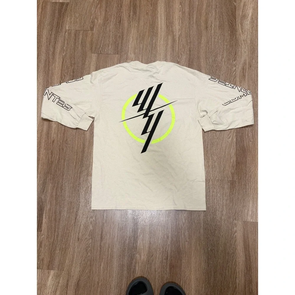 The Thread Shop Mens Tour Graphic Long Sleeve T-Shirt Beige Neon Green Large